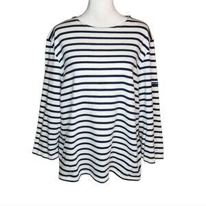 Saint James L'atelier Striped Breton Navy and White 3/4 Sleeve Top FR7 US 18